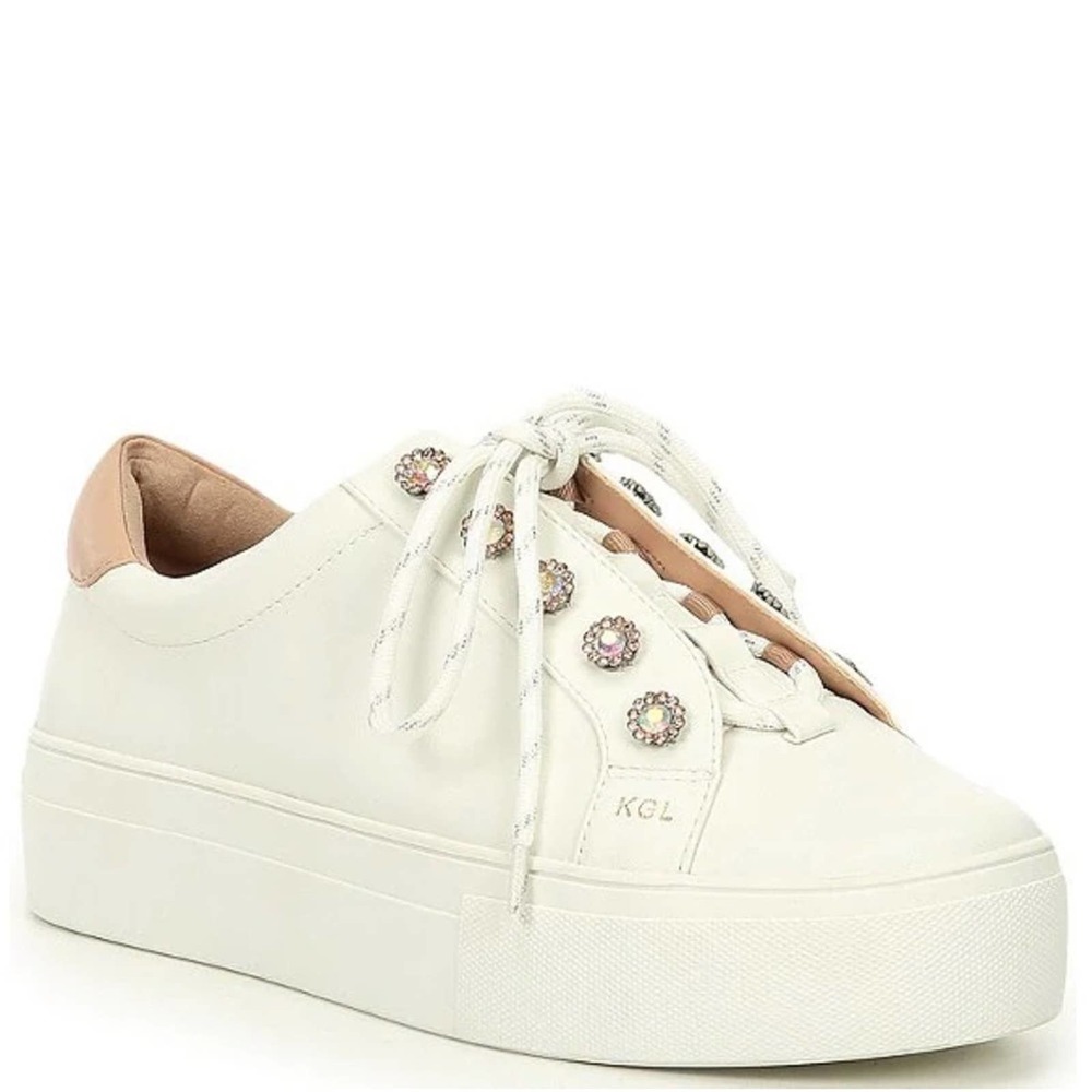 Kurt Geiger White Leather Platform Sneakers with Blush Accents